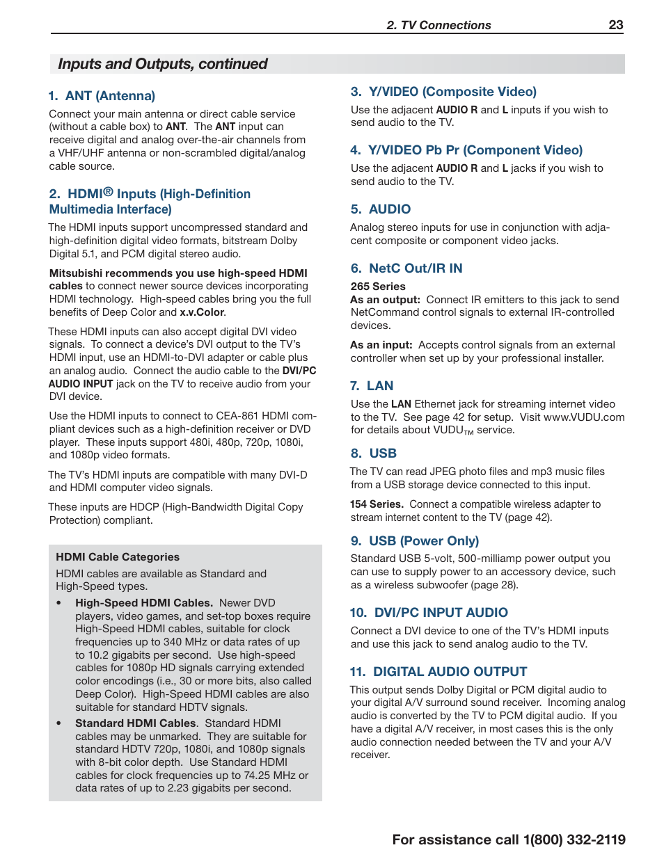 Inputs and outputs, continued | MITSUBISHI ELECTRIC LT-55154 User Manual | Page 23 / 104