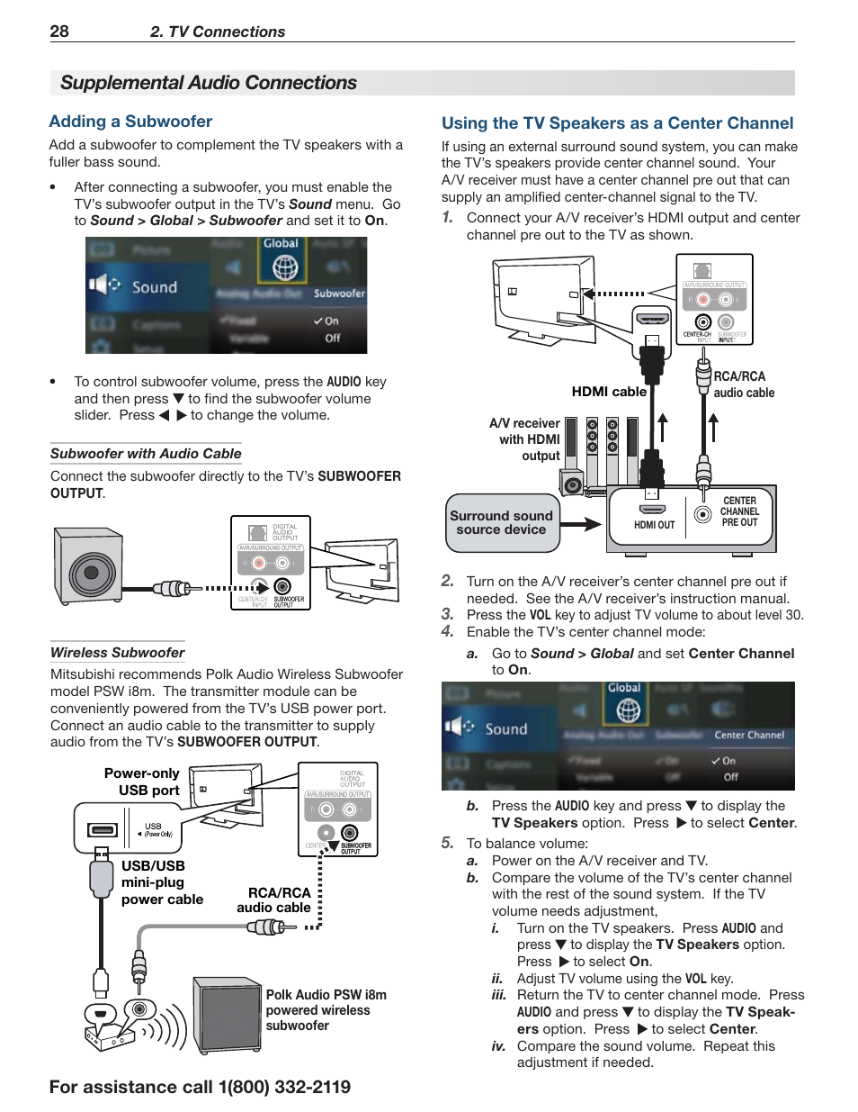 Supplemental audio connections | MITSUBISHI ELECTRIC LT-55154 User Manual | Page 28 / 104