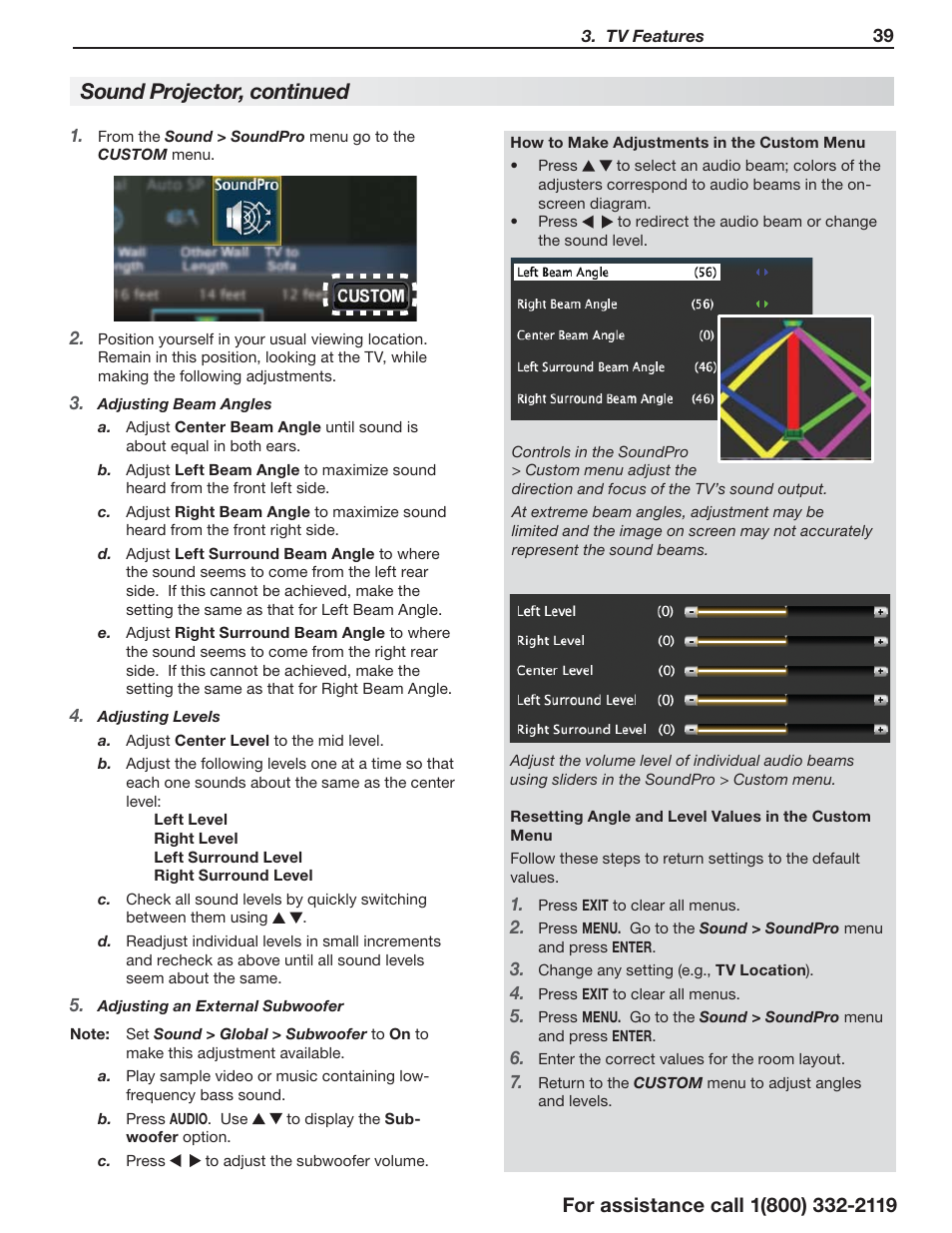 Sound projector, continued | MITSUBISHI ELECTRIC LT-55154 User Manual | Page 39 / 104