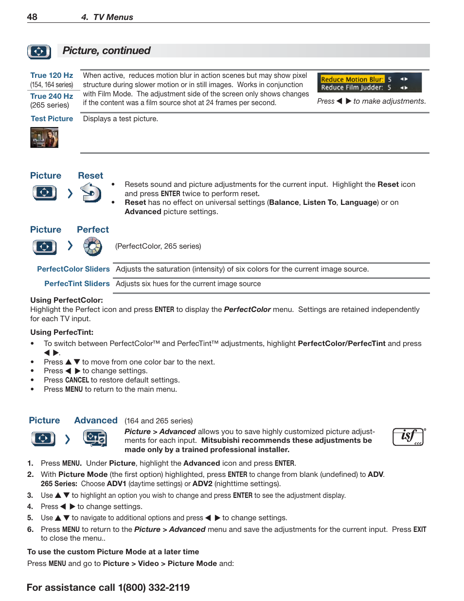 Picture, continued | MITSUBISHI ELECTRIC LT-55154 User Manual | Page 48 / 104