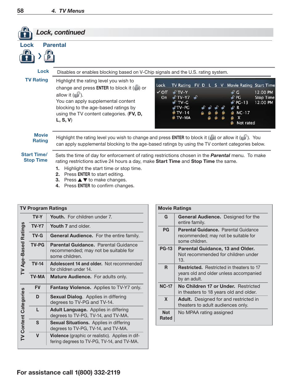 Lock, continued | MITSUBISHI ELECTRIC LT-55154 User Manual | Page 58 / 104