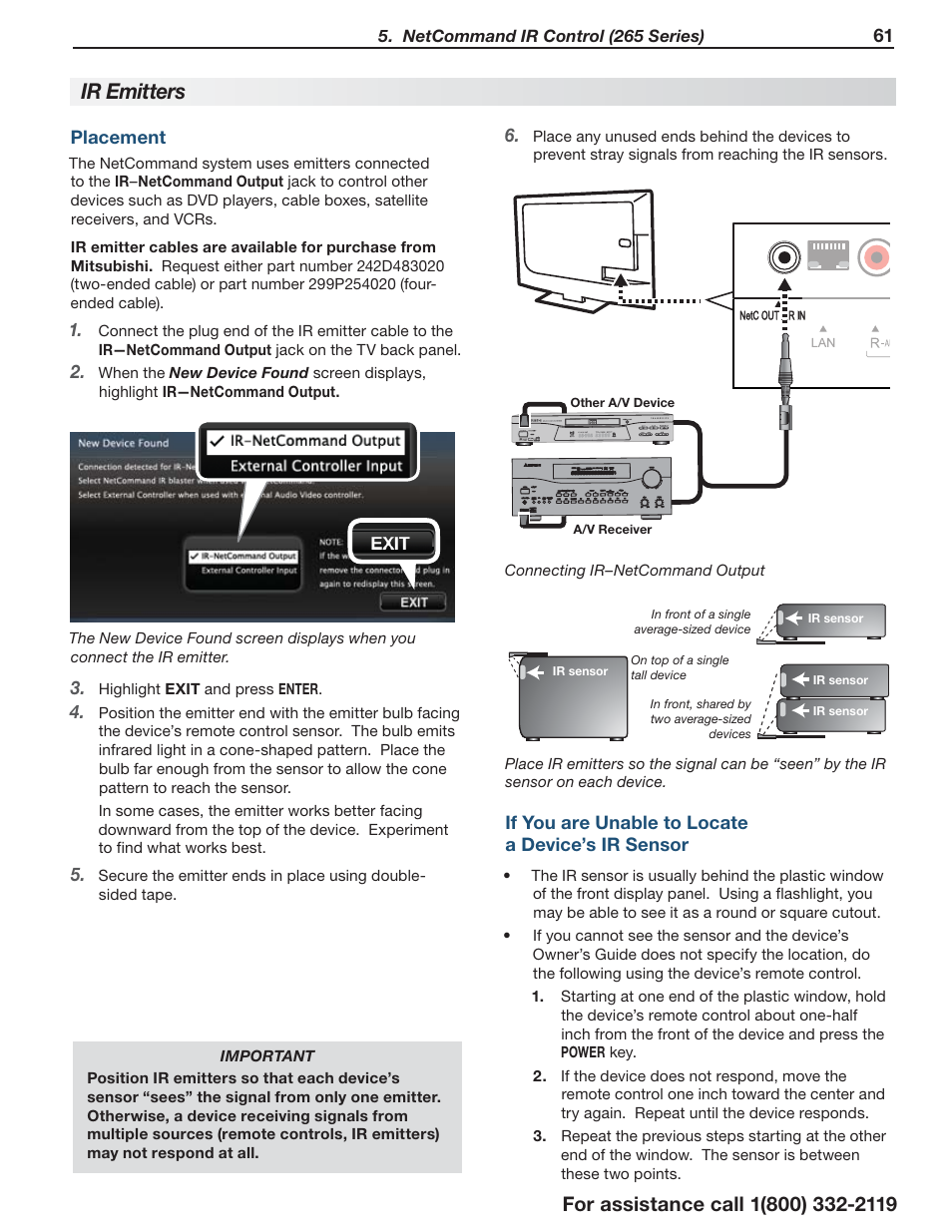 Ir emitters | MITSUBISHI ELECTRIC LT-55154 User Manual | Page 61 / 104