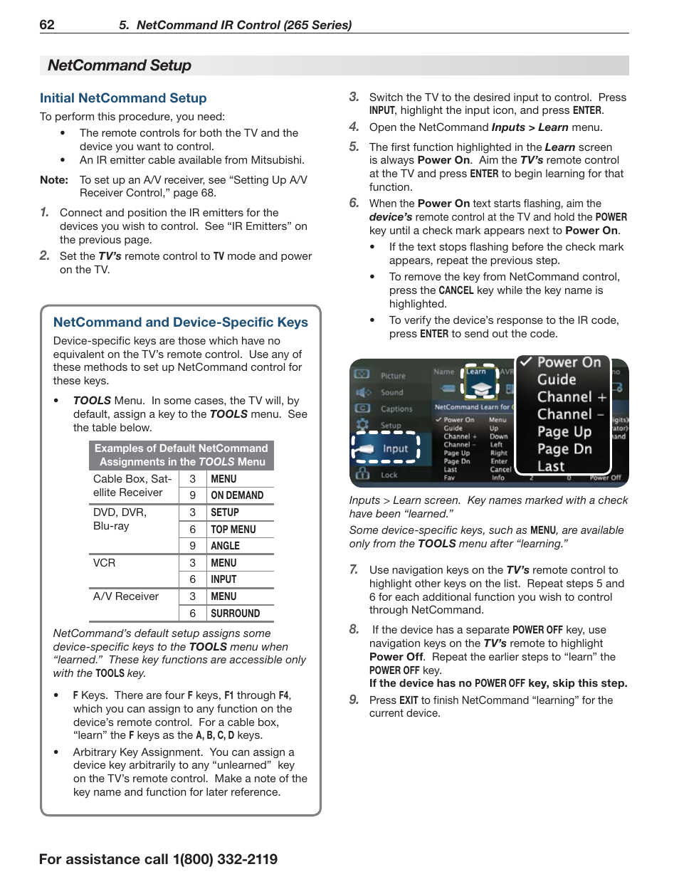 Netcommand setup, Initial netcommand setup | MITSUBISHI ELECTRIC LT-55154 User Manual | Page 62 / 104