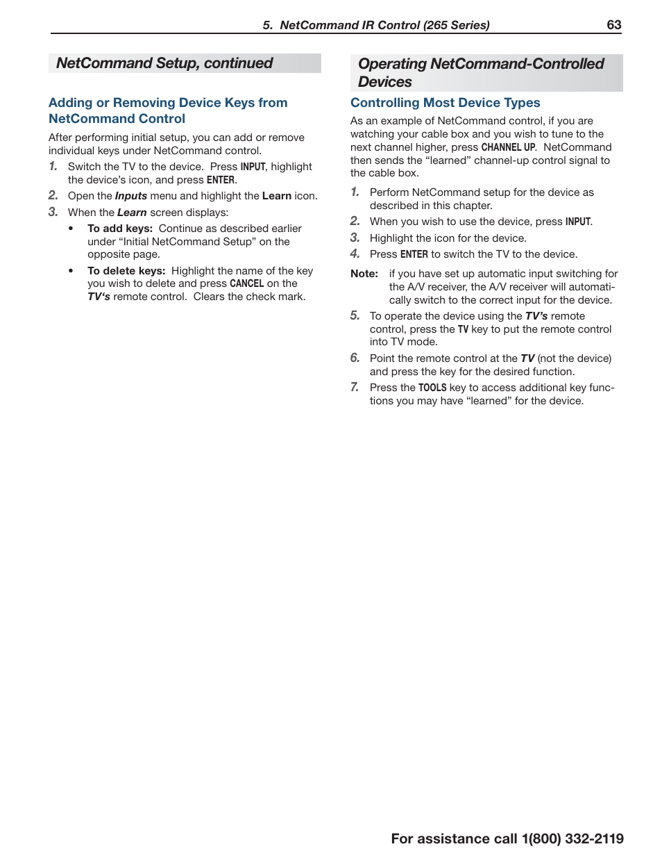 Operating netcommand-controlled devices, Netcommand setup, continued | MITSUBISHI ELECTRIC LT-55154 User Manual | Page 63 / 104