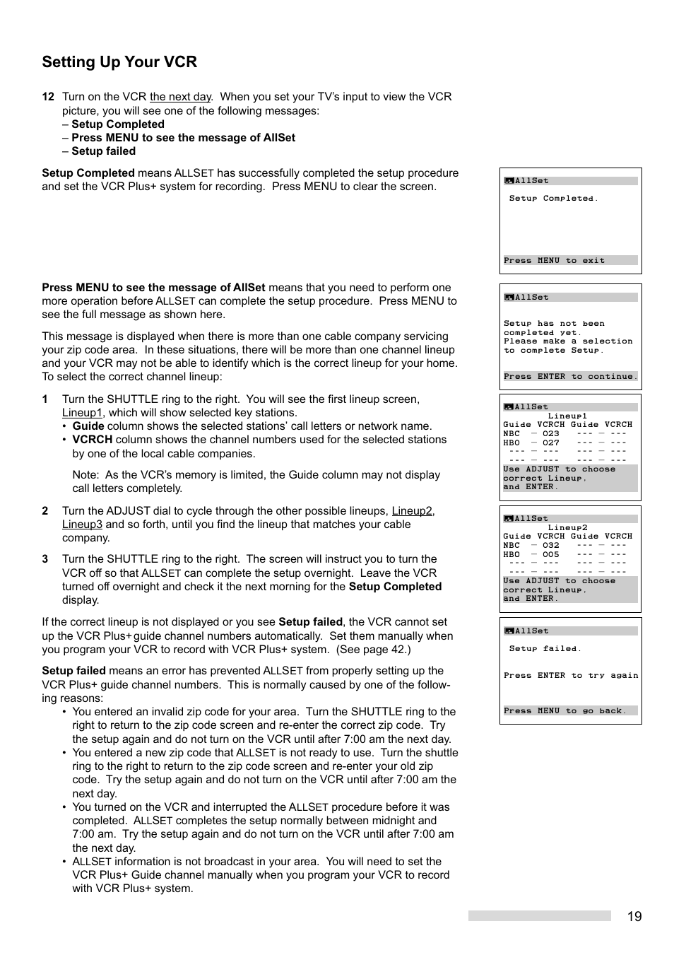Setting up your vcr | MITSUBISHI ELECTRIC HS-HD2000U User Manual | Page 21 / 80