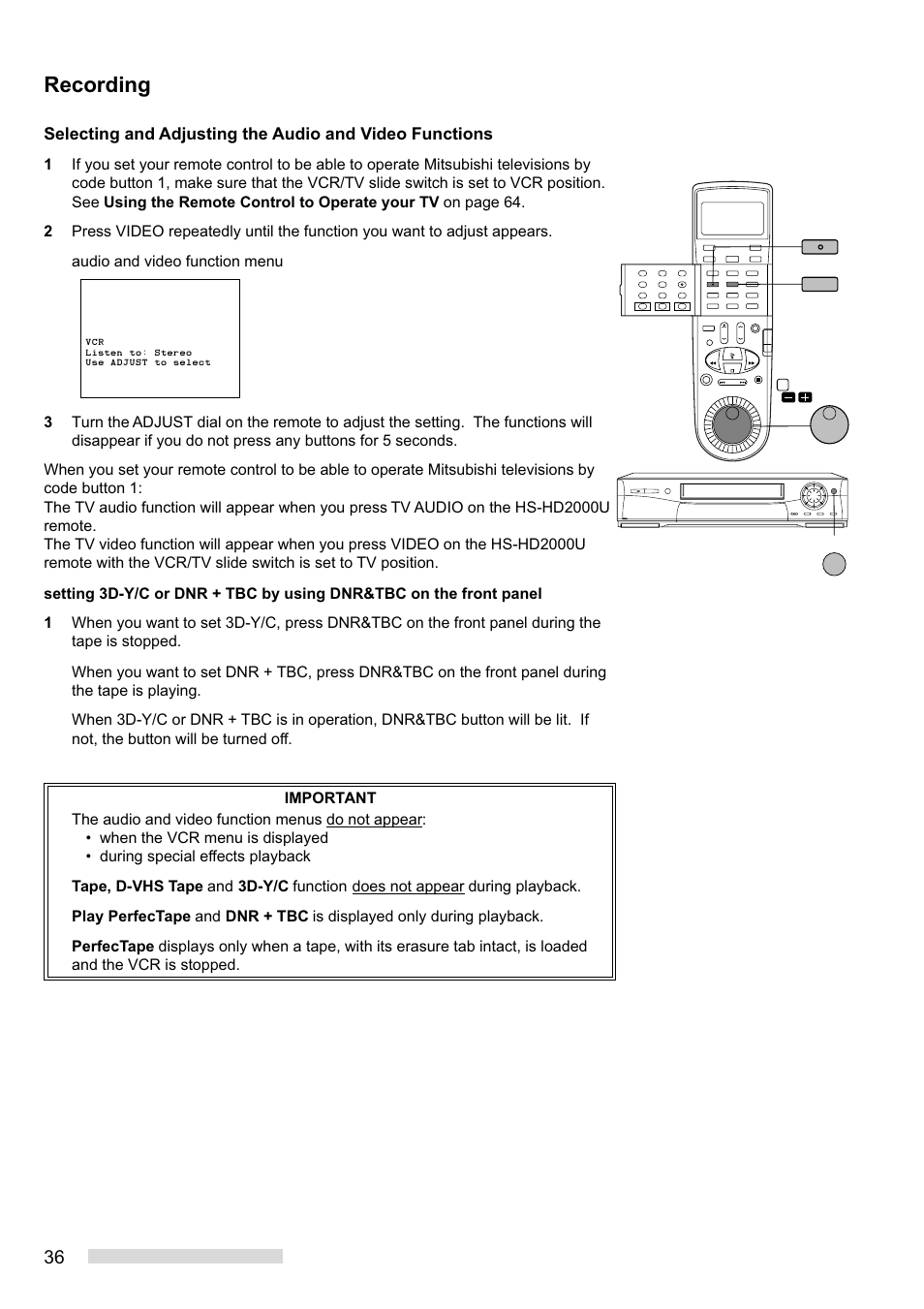 Recording | MITSUBISHI ELECTRIC HS-HD2000U User Manual | Page 38 / 80