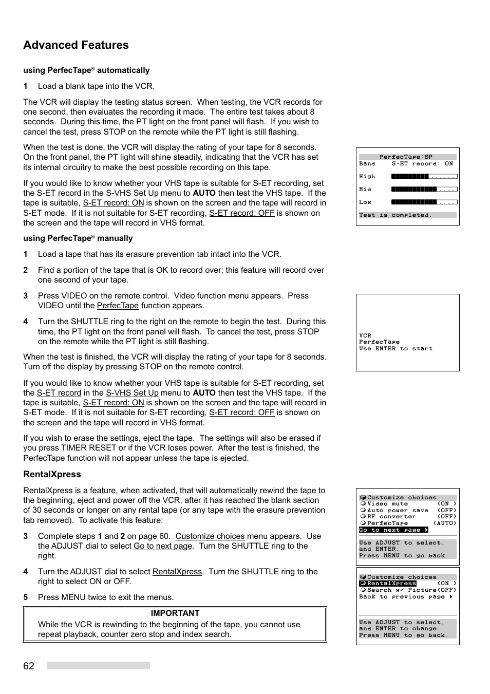 Advanced features, Rentalxpress | MITSUBISHI ELECTRIC HS-HD2000U User Manual | Page 64 / 80