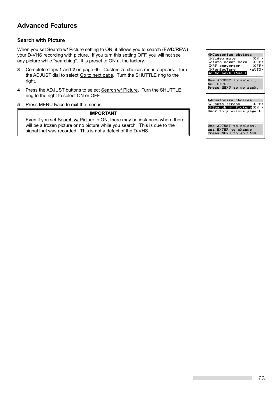 Advanced features, Search with picture | MITSUBISHI ELECTRIC HS-HD2000U User Manual | Page 65 / 80