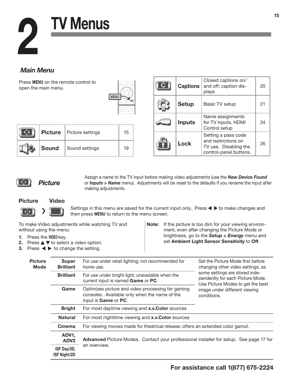 Tv menus | MITSUBISHI ELECTRIC LaserVue L75-A94 User Manual | Page 15 / 50