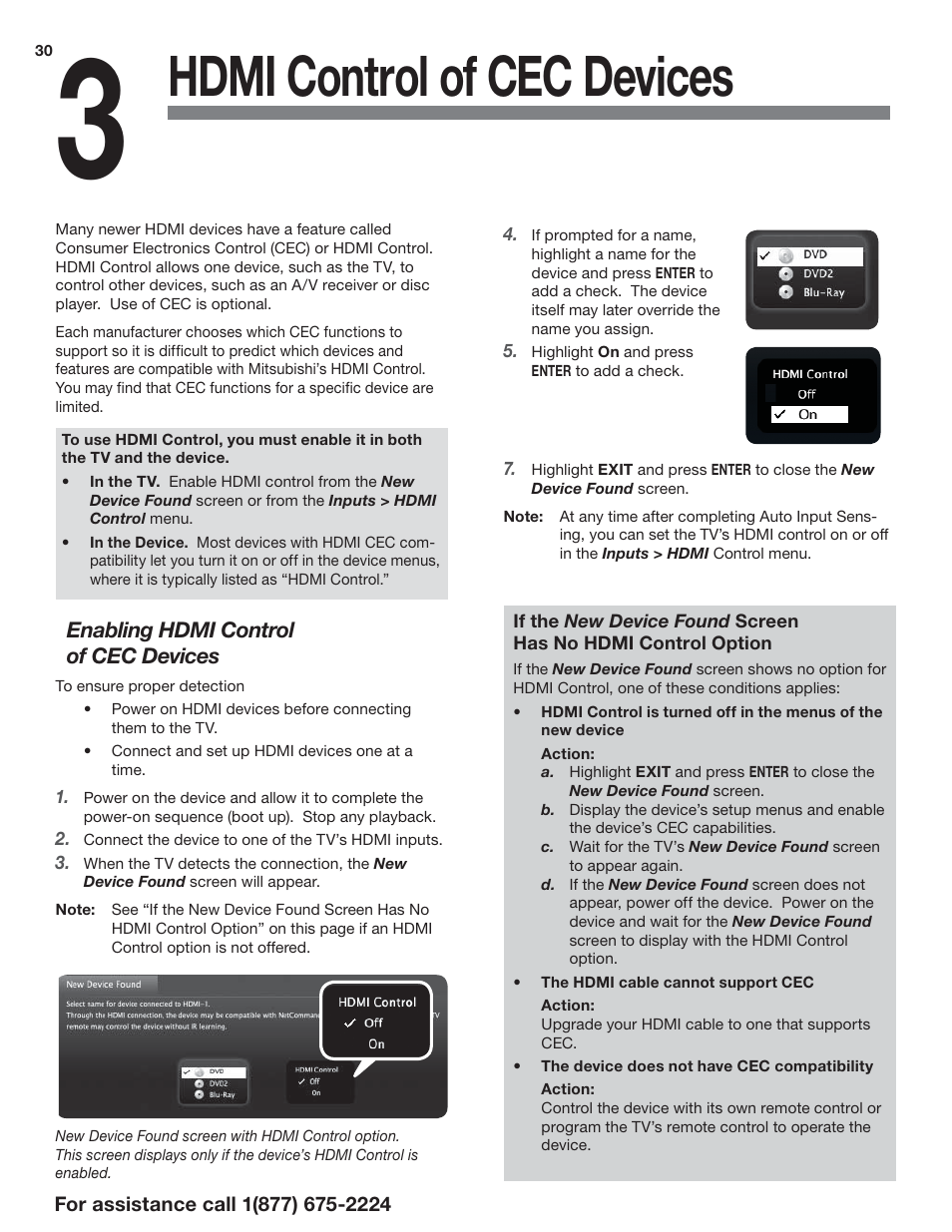 Hdmi c ontrol of cec devices | MITSUBISHI ELECTRIC LaserVue L75-A94 User Manual | Page 30 / 50