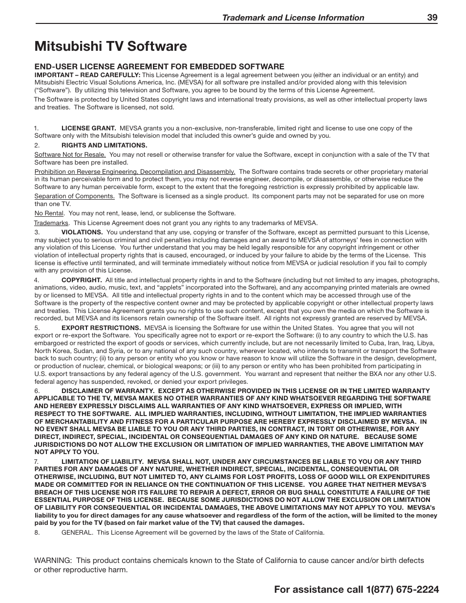 Mitsubishi tv software | MITSUBISHI ELECTRIC LaserVue L75-A94 User Manual | Page 39 / 50