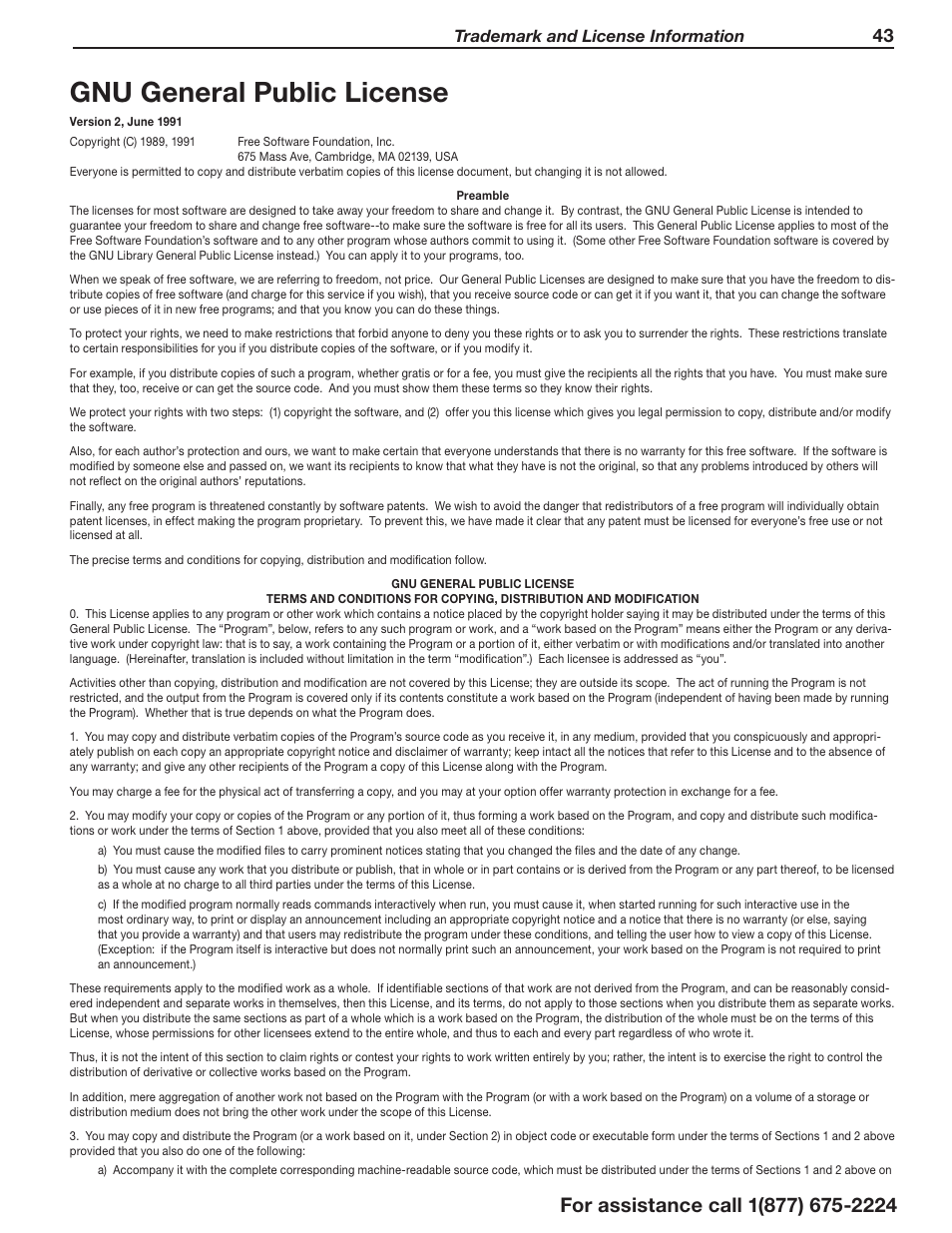 Gnu general public license, Trademark and license information | MITSUBISHI ELECTRIC LaserVue L75-A94 User Manual | Page 43 / 50