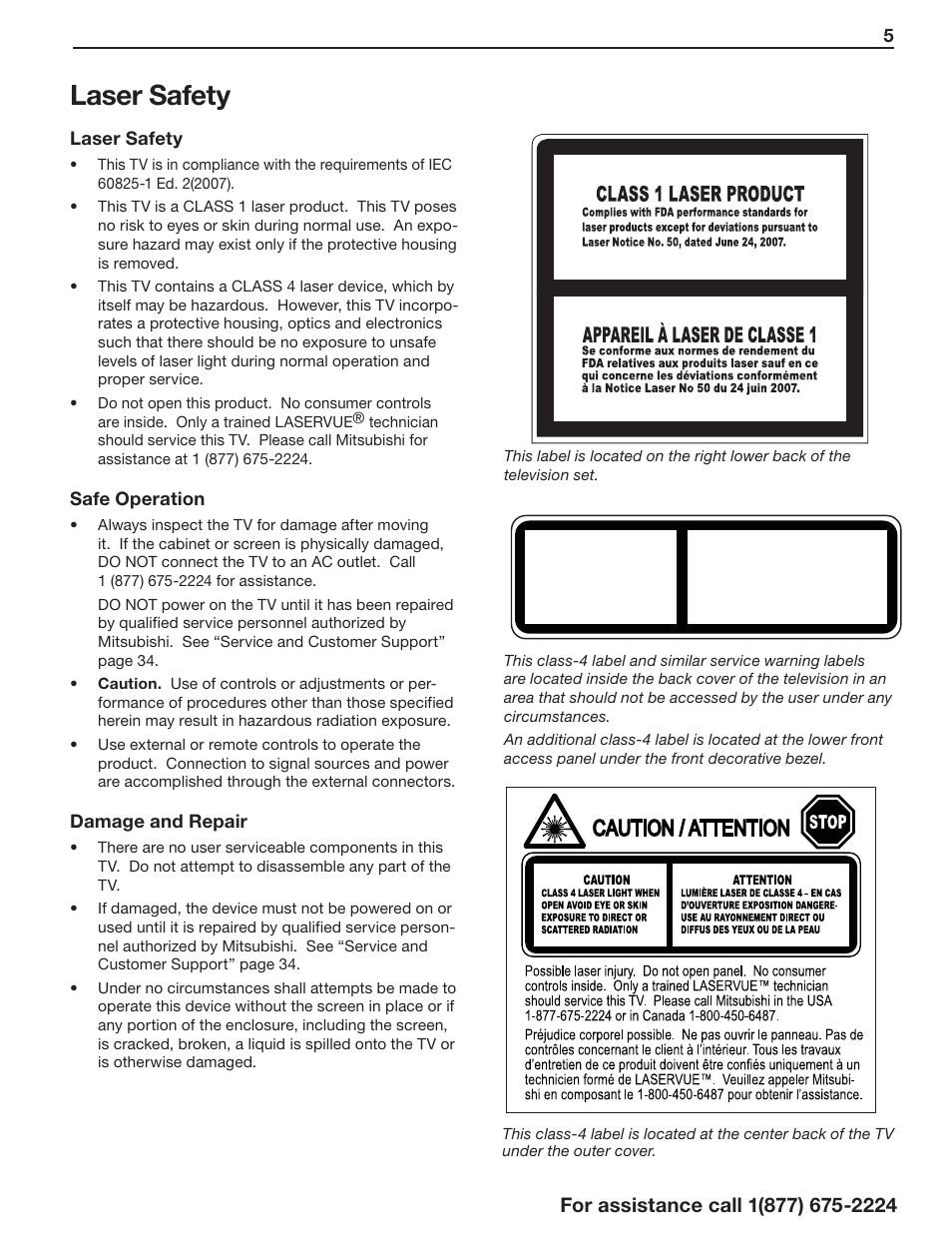 Laser safety | MITSUBISHI ELECTRIC LaserVue L75-A94 User Manual | Page 5 / 50