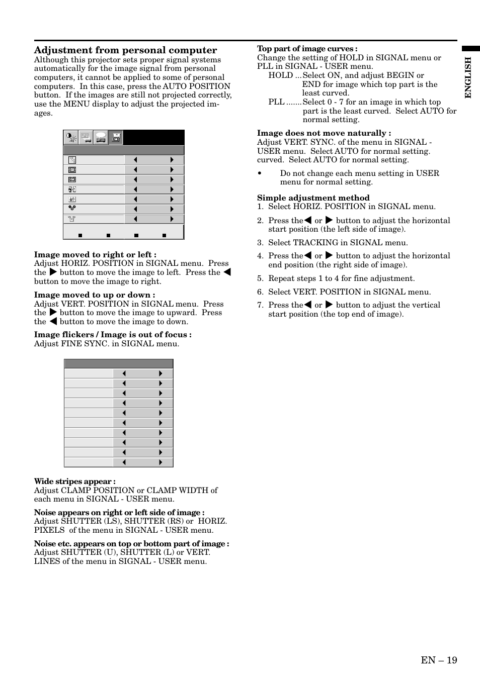 En – 19, Adjustment from personal computer, English | MITSUBISHI ELECTRIC LVP-X80U User Manual | Page 19 / 29