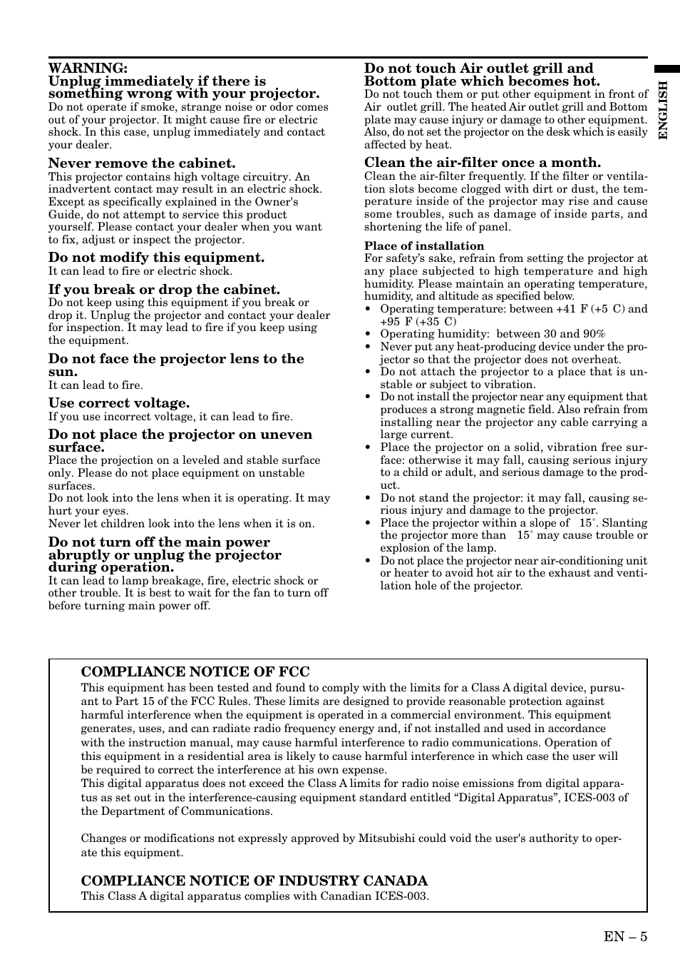 MITSUBISHI ELECTRIC LVP-X80U User Manual | Page 5 / 29