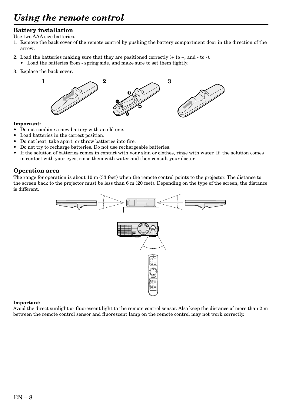 Using the remote control | MITSUBISHI ELECTRIC LVP-X80U User Manual | Page 8 / 29