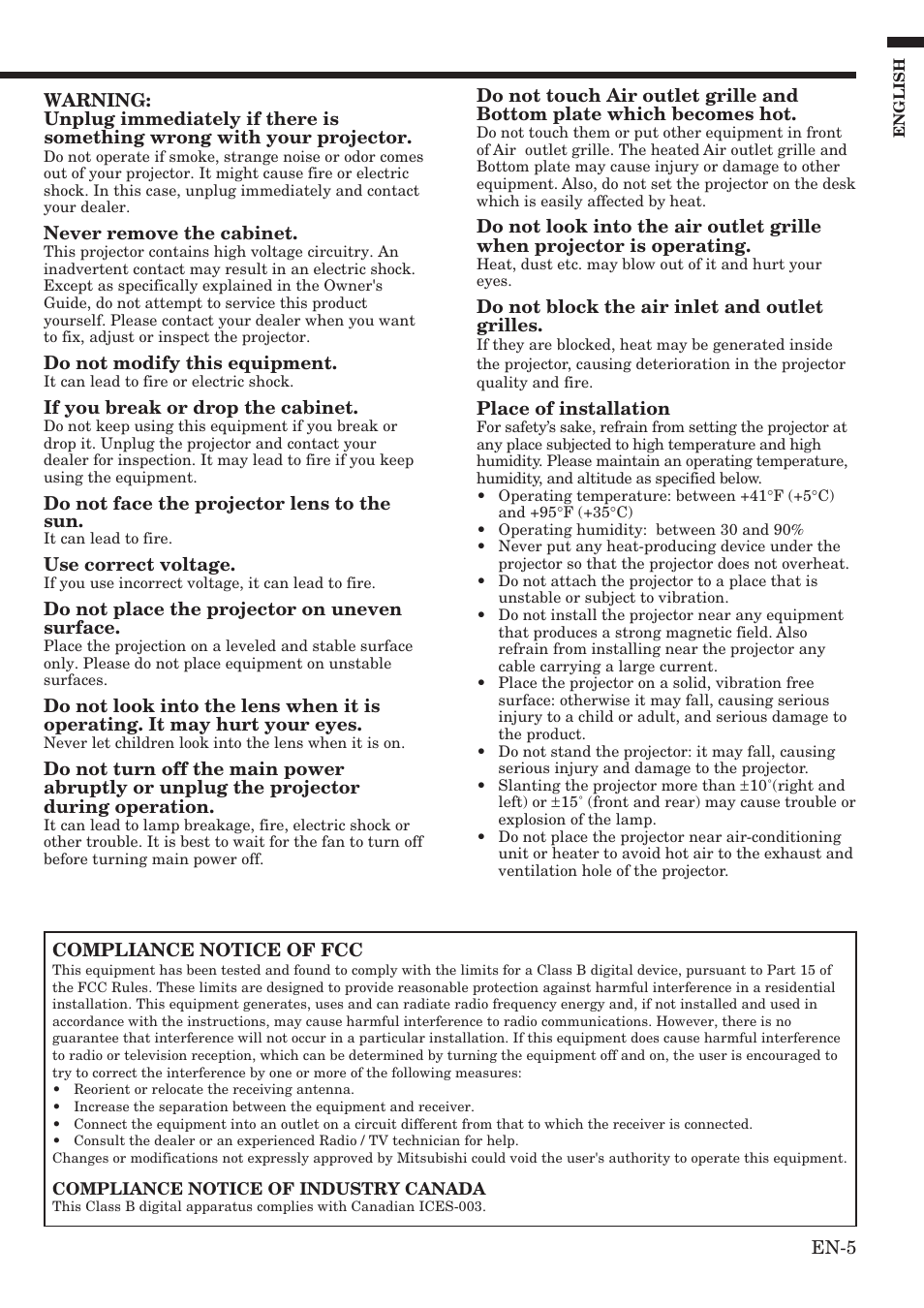 MITSUBISHI ELECTRIC HC100 User Manual | Page 5 / 37