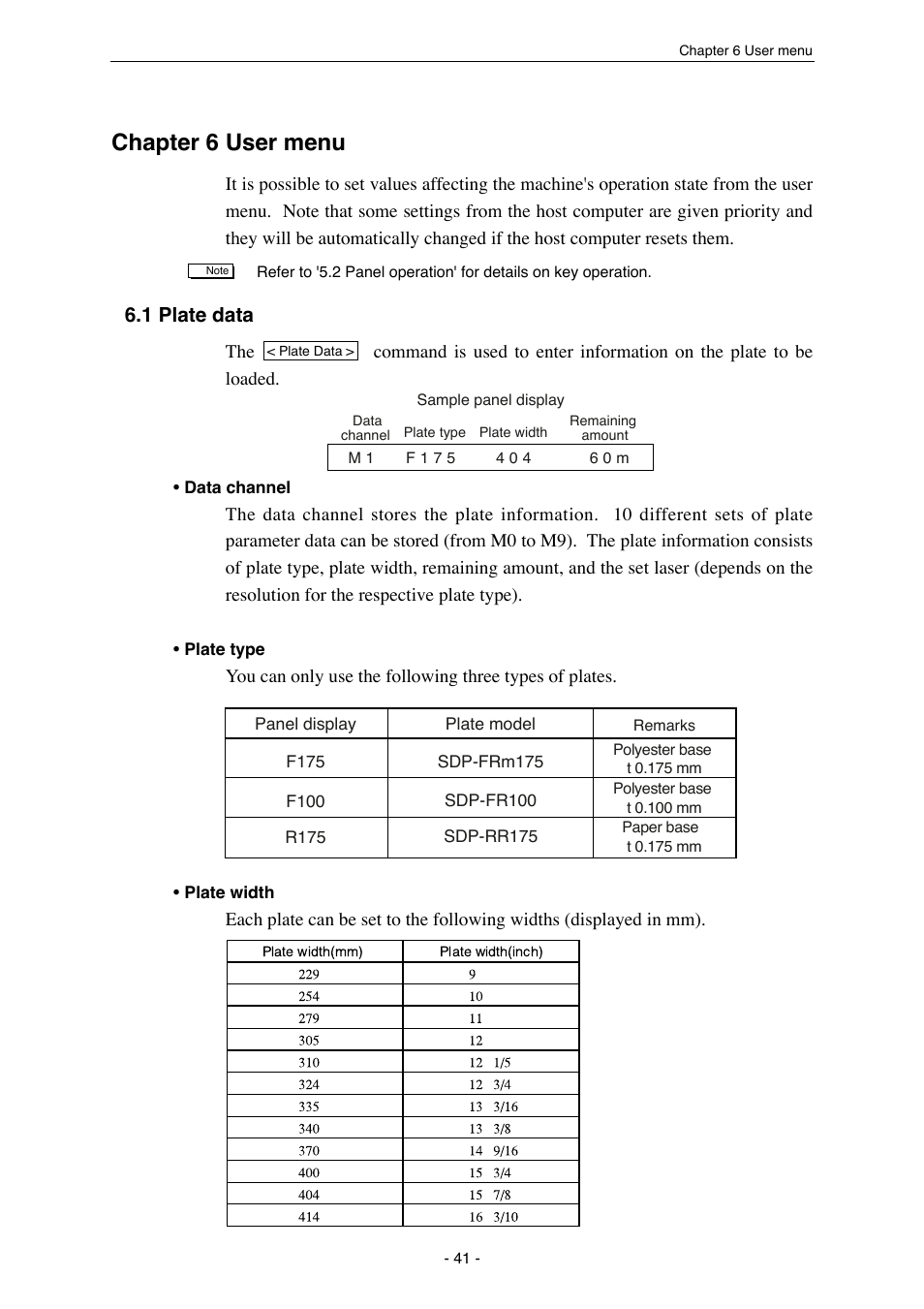 Chapter 6 user menu | MITSUBISHI ELECTRIC SDP-Eco 1630 III User Manual | Page 49 / 83