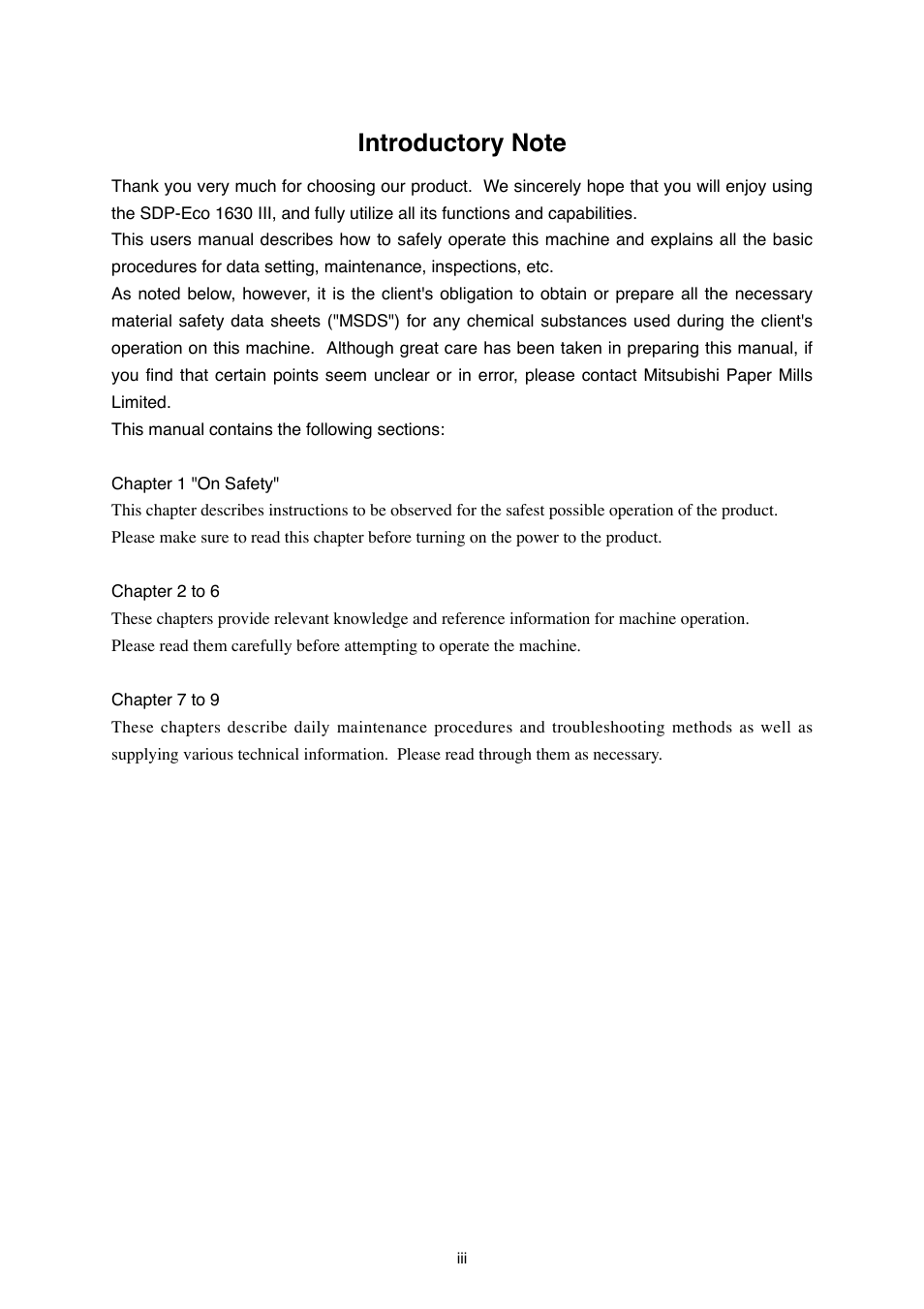 MITSUBISHI ELECTRIC SDP-Eco 1630 III User Manual | Page 5 / 83