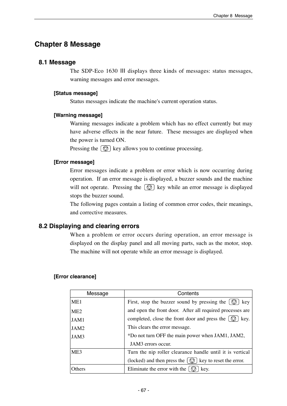 Chapter 8 message | MITSUBISHI ELECTRIC SDP-Eco 1630 III User Manual | Page 75 / 83