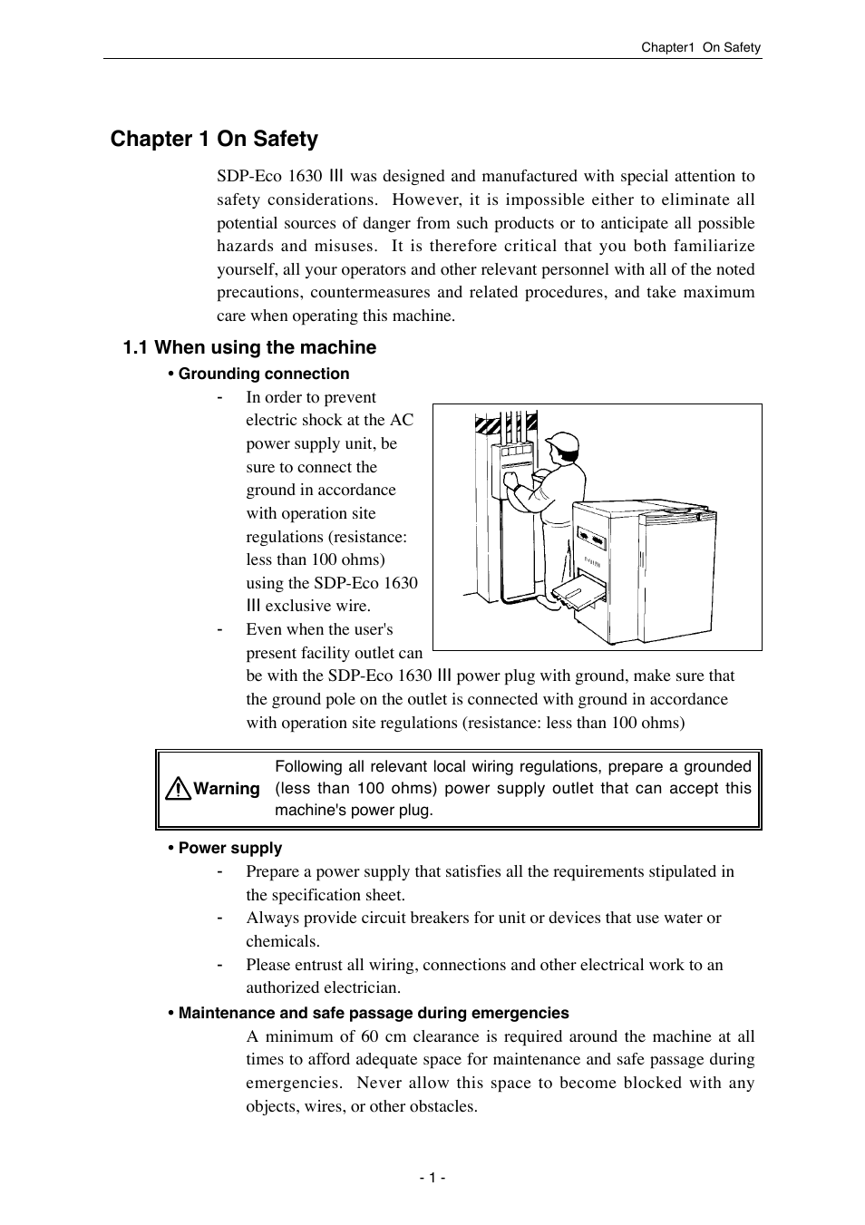 Chapter 1 on safety | MITSUBISHI ELECTRIC SDP-Eco 1630 III User Manual | Page 9 / 83