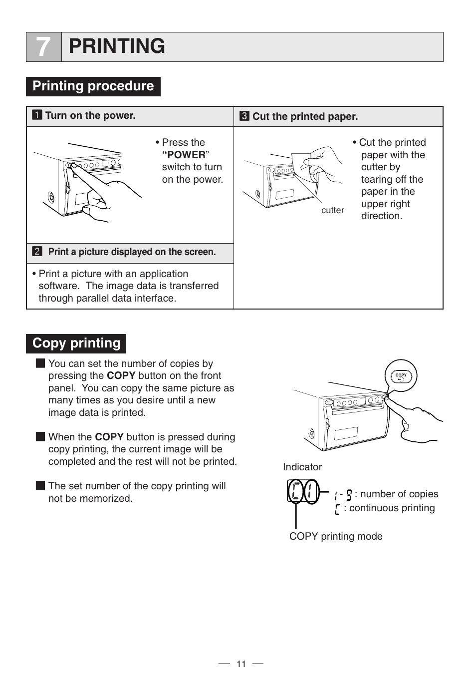 Printing, Printing procedure, Copy printing | MITSUBISHI ELECTRIC P91DW(UB) User Manual | Page 14 / 25