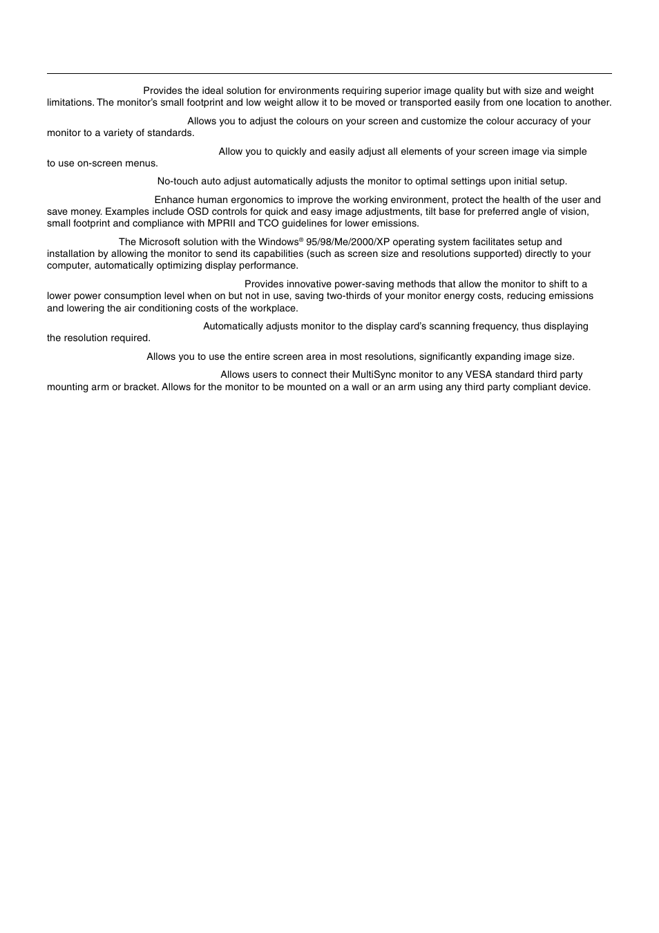 Features | MITSUBISHI ELECTRIC MultiSync LCD1920NX User Manual | Page 14 / 18