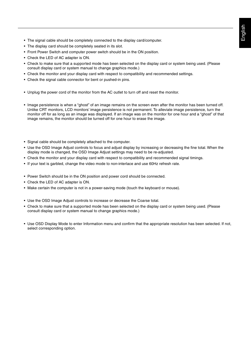 Troubleshooting, English | MITSUBISHI ELECTRIC MultiSync LCD1920NX User Manual | Page 15 / 18