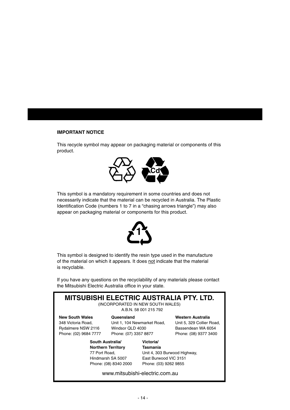 Mitsubishi electric australia pty. ltd | MITSUBISHI ELECTRIC N0701 User Manual | Page 18 / 20