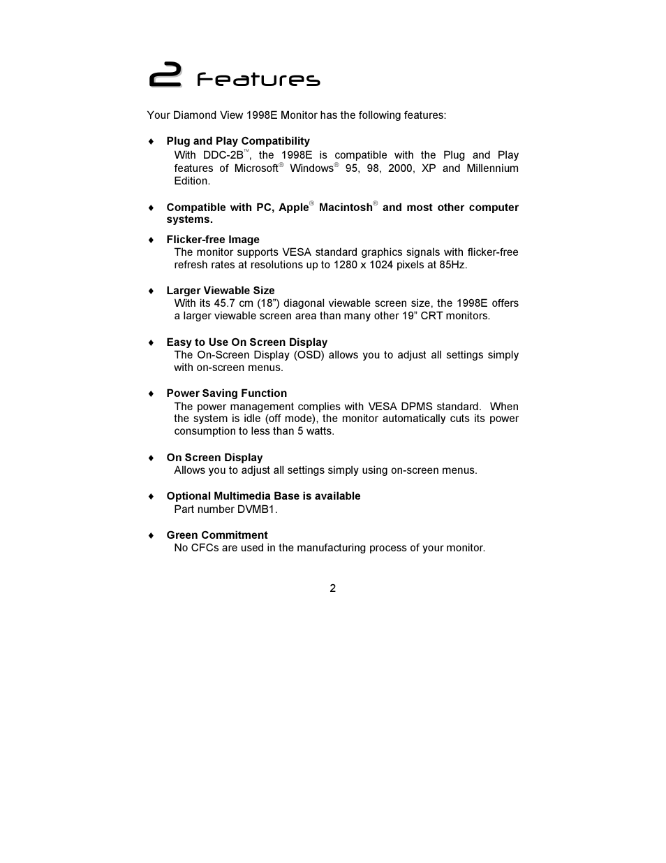 Features | MITSUBISHI ELECTRIC DIAMOND VIEW  1998E User Manual | Page 6 / 22