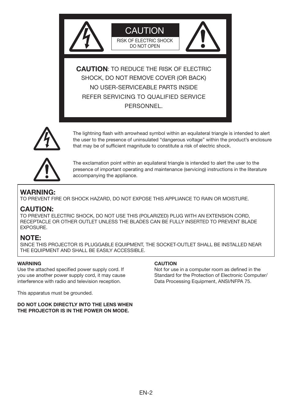 Caution, Warning | MITSUBISHI ELECTRIC XD3200U User Manual | Page 2 / 53