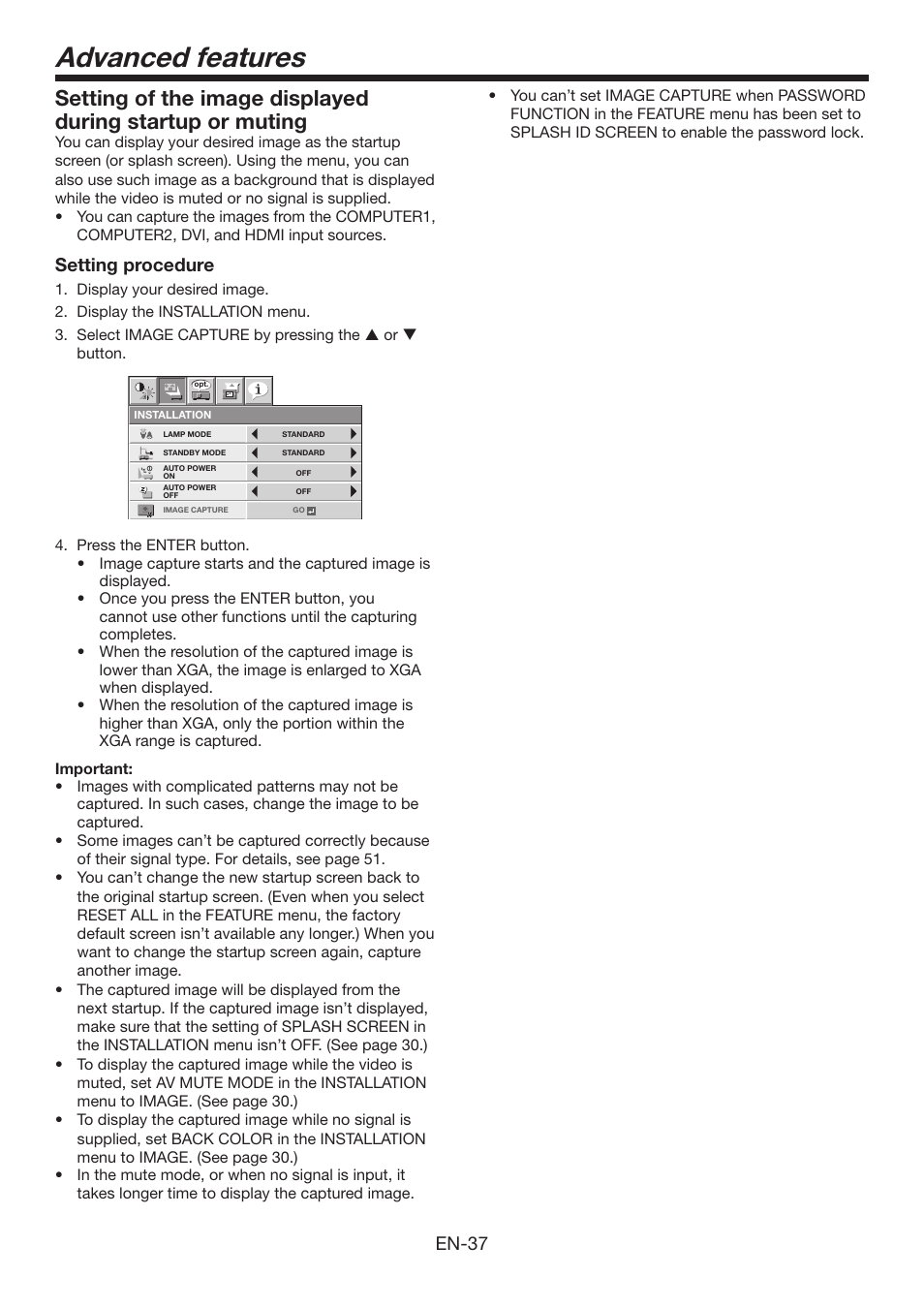 Advanced features, En-37, Setting procedure | MITSUBISHI ELECTRIC XD3200U User Manual | Page 37 / 53