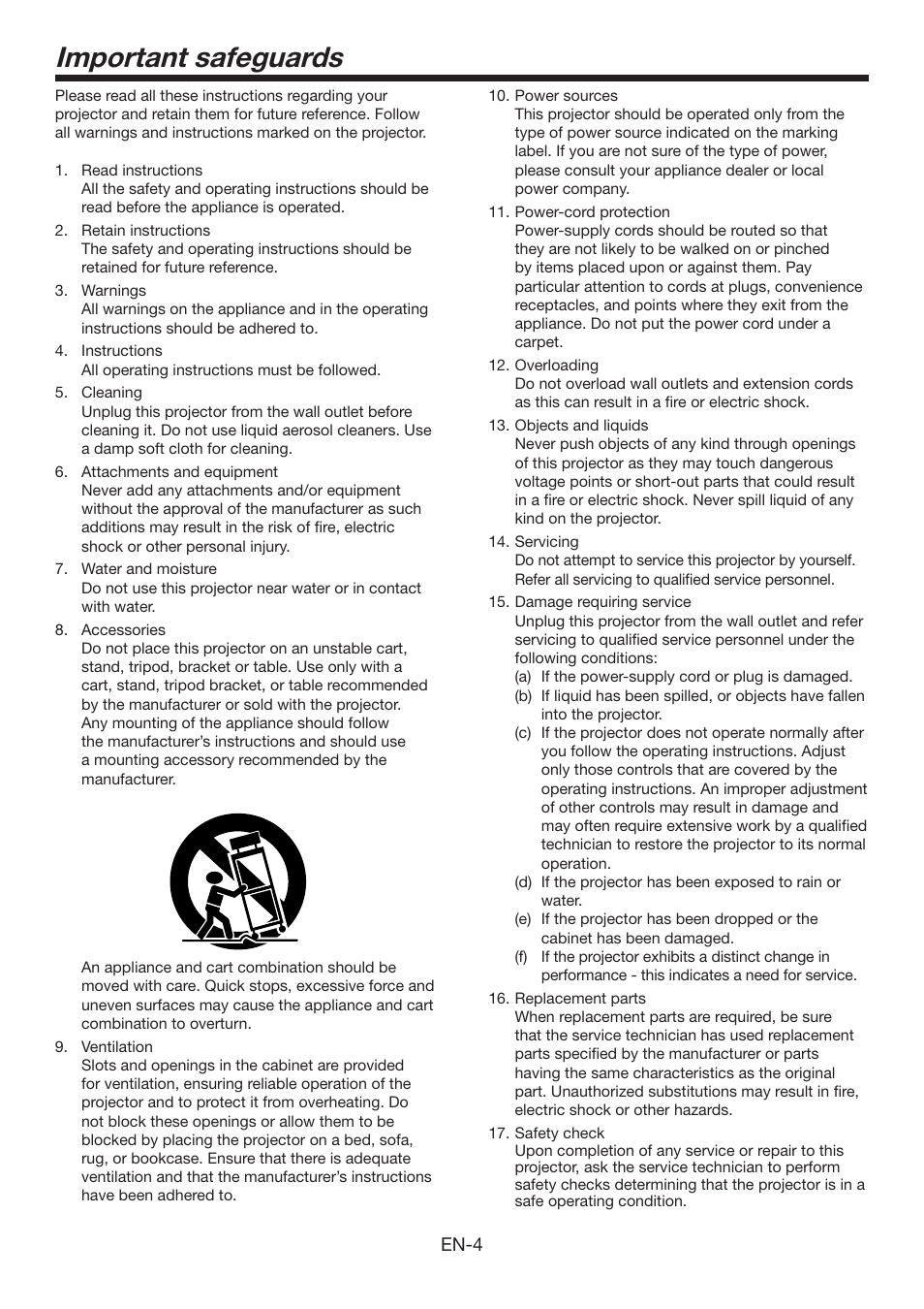 Important safeguards | MITSUBISHI ELECTRIC XD3200U User Manual | Page 4 / 53