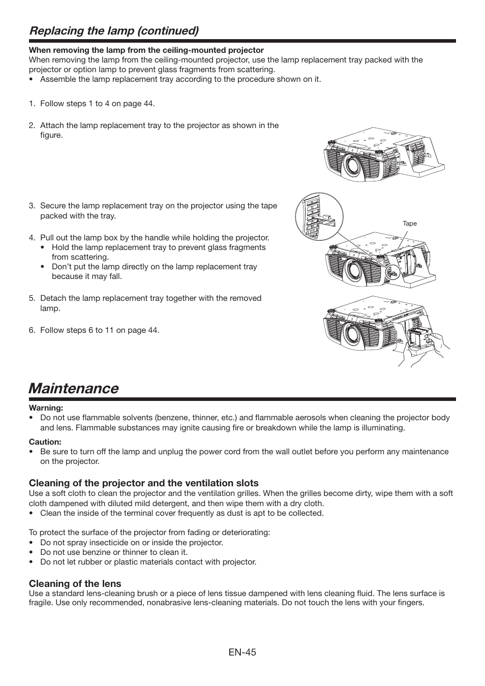 Maintenance, Replacing the lamp (continued) | MITSUBISHI ELECTRIC XD3200U User Manual | Page 45 / 53