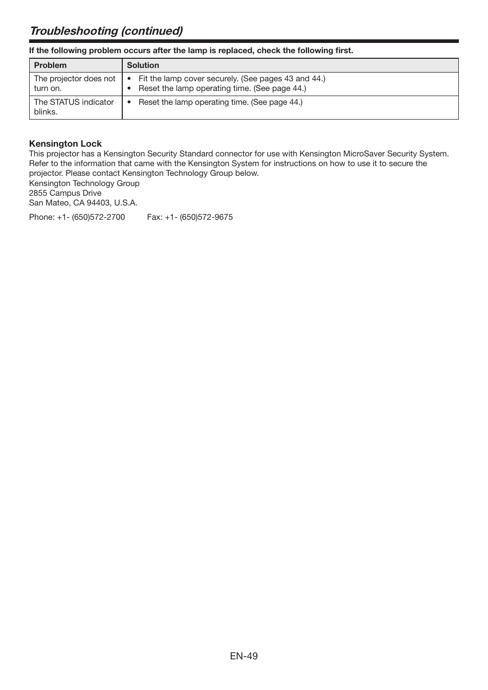 Troubleshooting (continued) | MITSUBISHI ELECTRIC XD3200U User Manual | Page 49 / 53