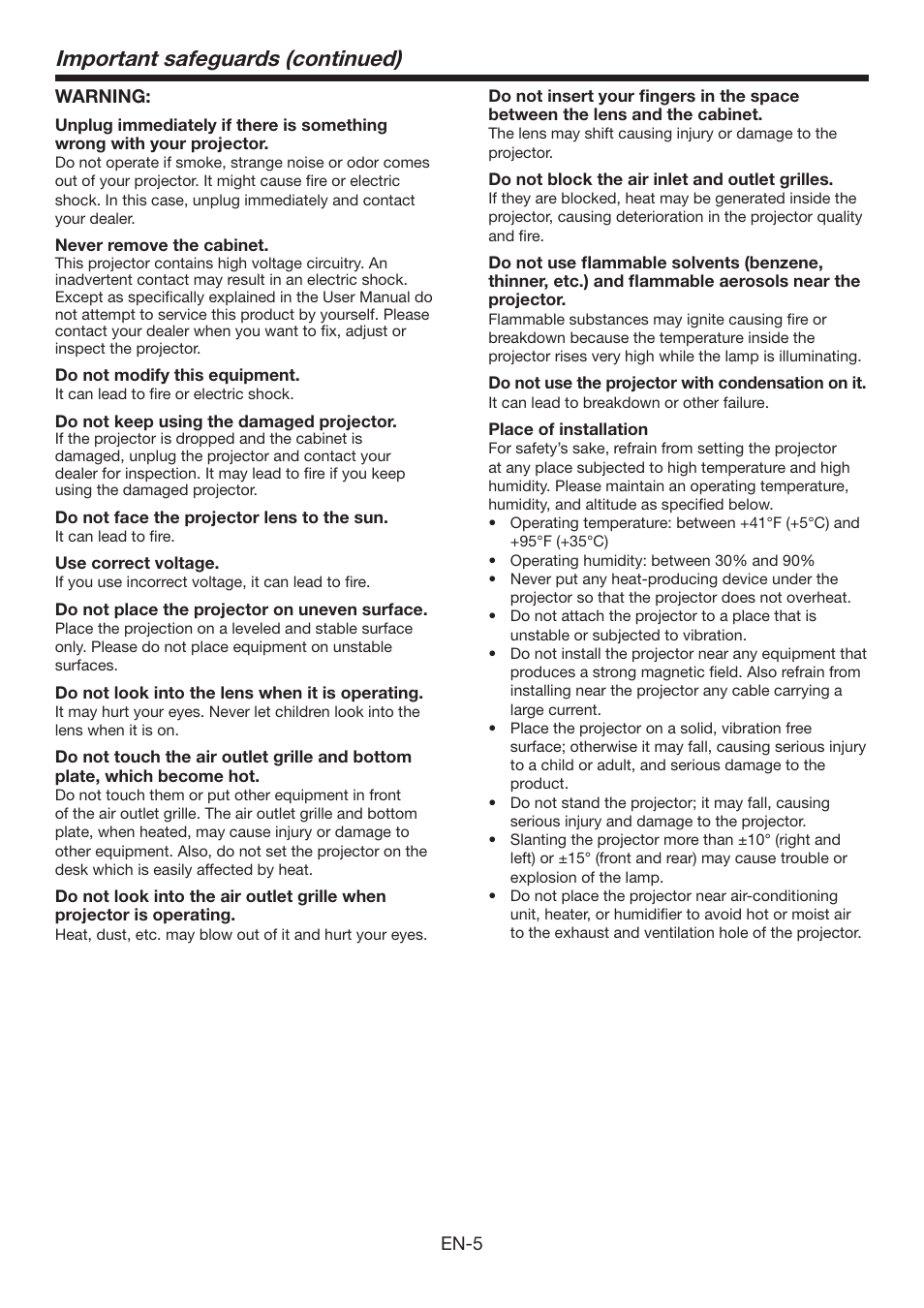 Important safeguards (continued) | MITSUBISHI ELECTRIC XD3200U User Manual | Page 5 / 53