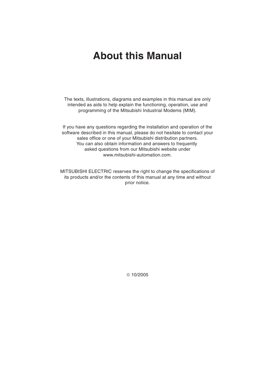 About this manual | MITSUBISHI ELECTRIC MIM-G01 User Manual | Page 3 / 62