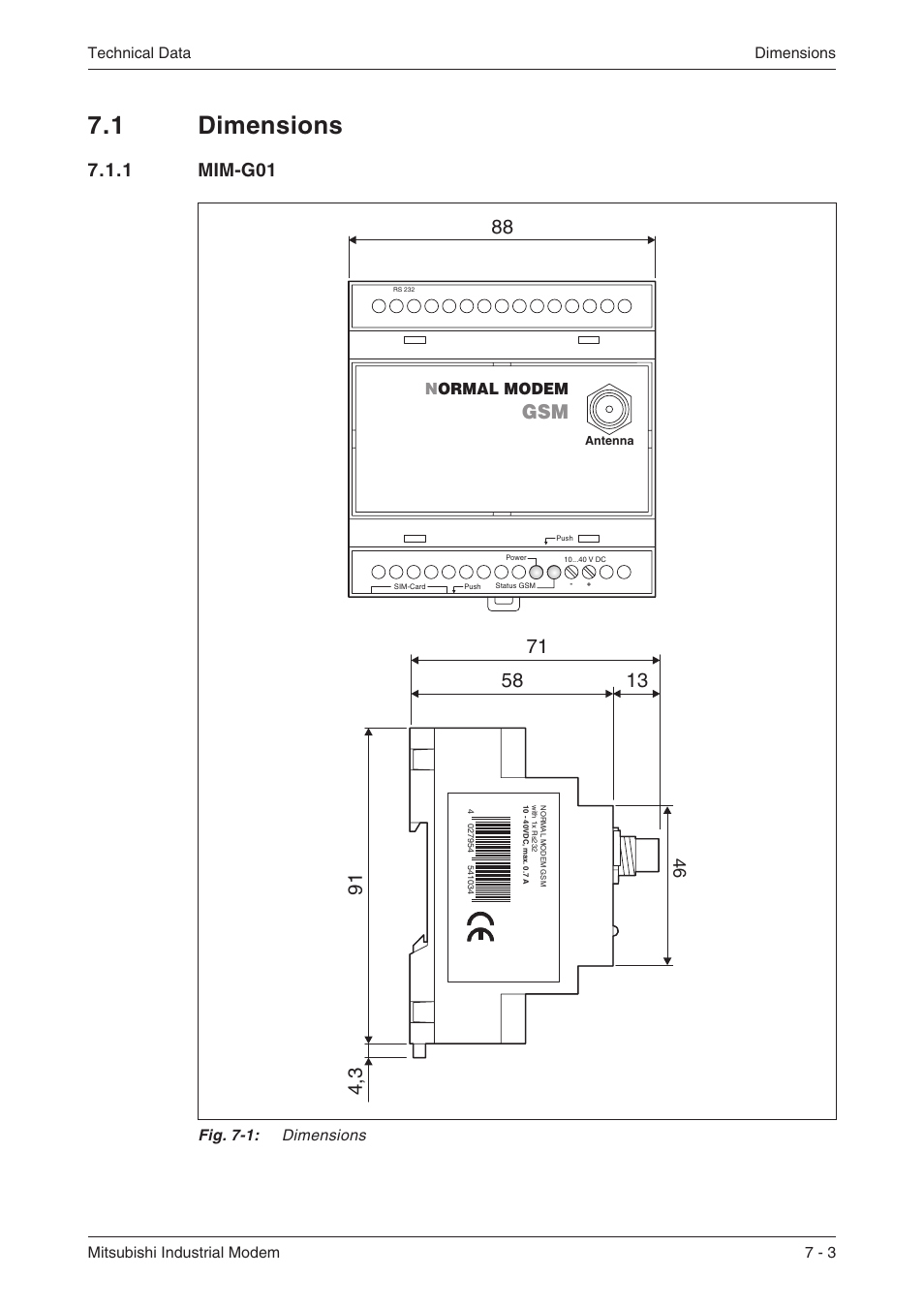 1 dimensions 7-3, 1 mim-g01 7-3, Mim g01 7-3 | 1 dimensions, 1 mim-g01 | MITSUBISHI ELECTRIC MIM-G01 User Manual | Page 33 / 62