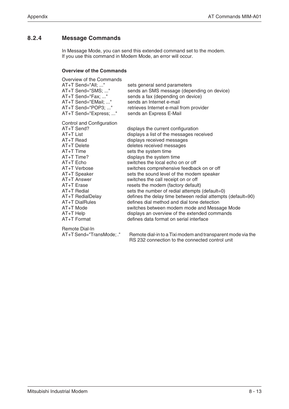 4 message commands 8-13 | MITSUBISHI ELECTRIC MIM-G01 User Manual | Page 47 / 62