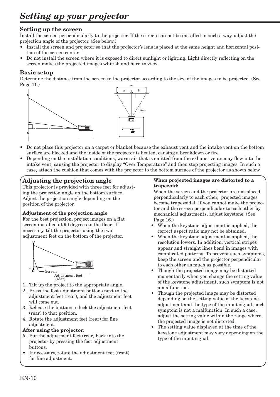 Setting up your projector | MITSUBISHI ELECTRIC HC900 User Manual | Page 10 / 38