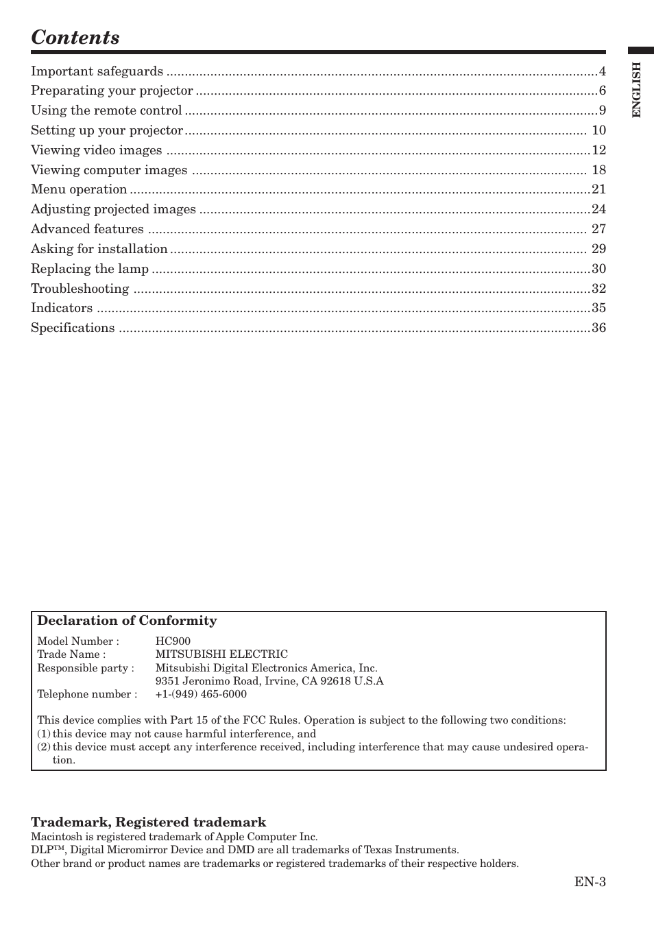 MITSUBISHI ELECTRIC HC900 User Manual | Page 3 / 38