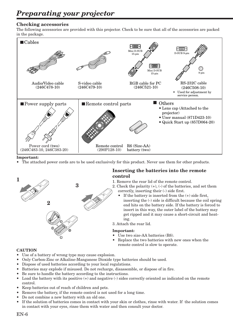 Preparating your projector | MITSUBISHI ELECTRIC HC900 User Manual | Page 6 / 38