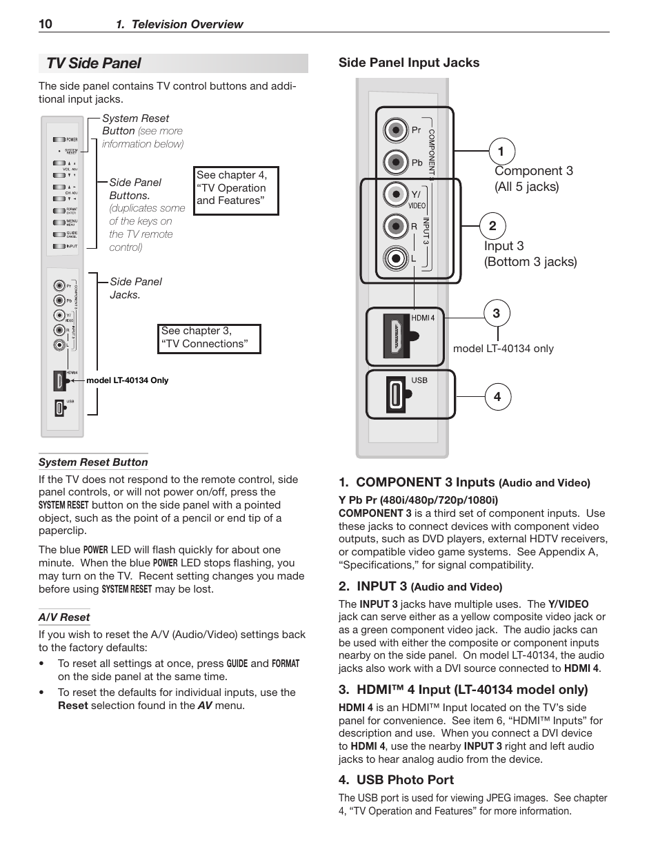 Tv side panel | MITSUBISHI ELECTRIC LT-40133 User Manual | Page 10 / 88