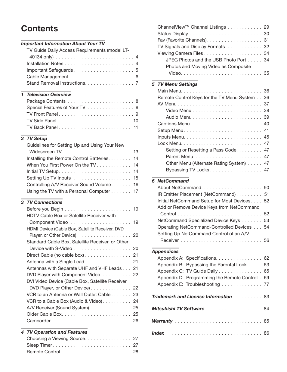 MITSUBISHI ELECTRIC LT-40133 User Manual | Page 3 / 88