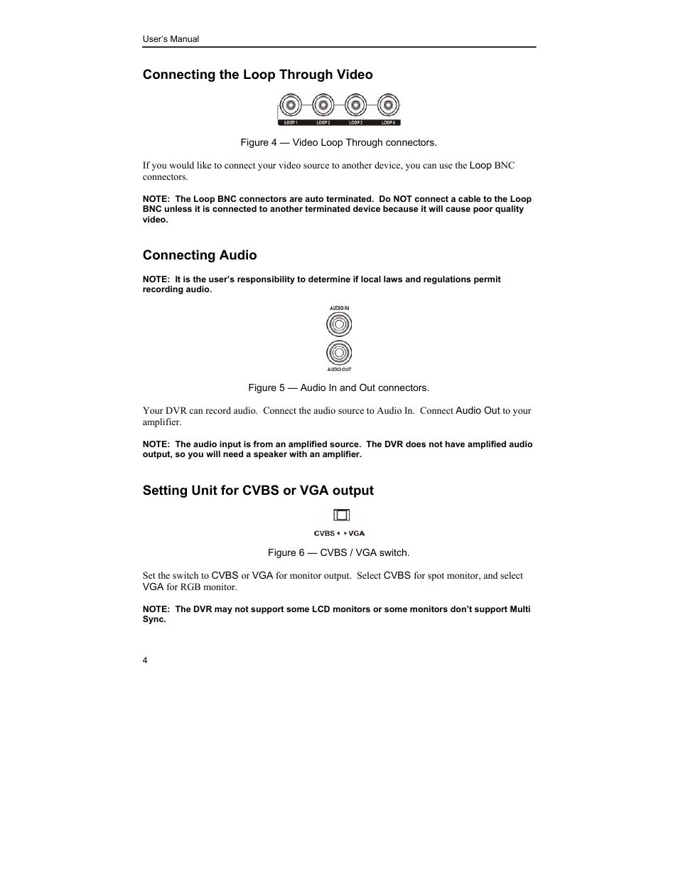 Connecting the loop through video, Connecting audio, Setting unit for cvbs or vga output | MITSUBISHI ELECTRIC DX-TL4U User Manual | Page 14 / 92