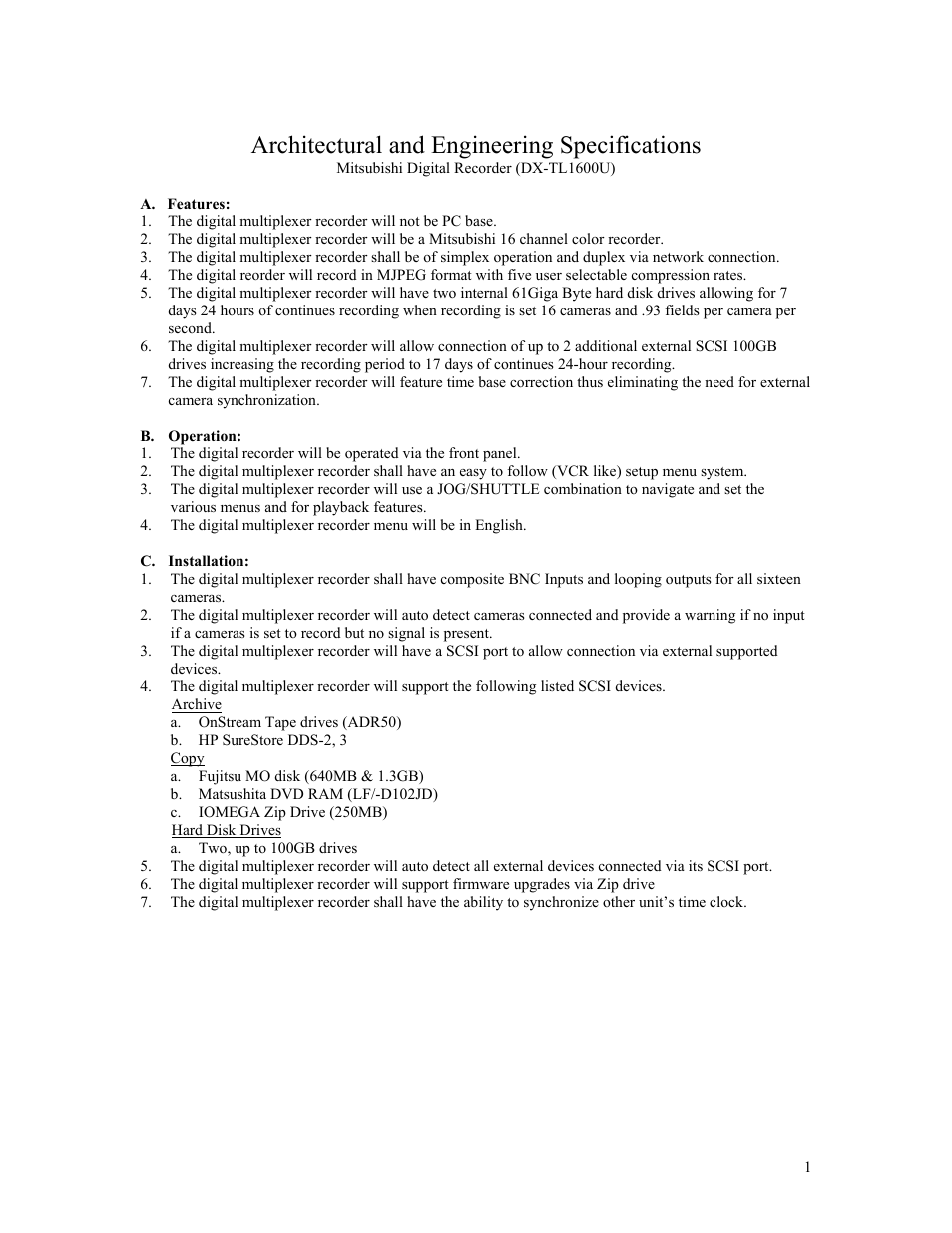 MITSUBISHI ELECTRIC DX-TL1600U User Manual | 4 pages