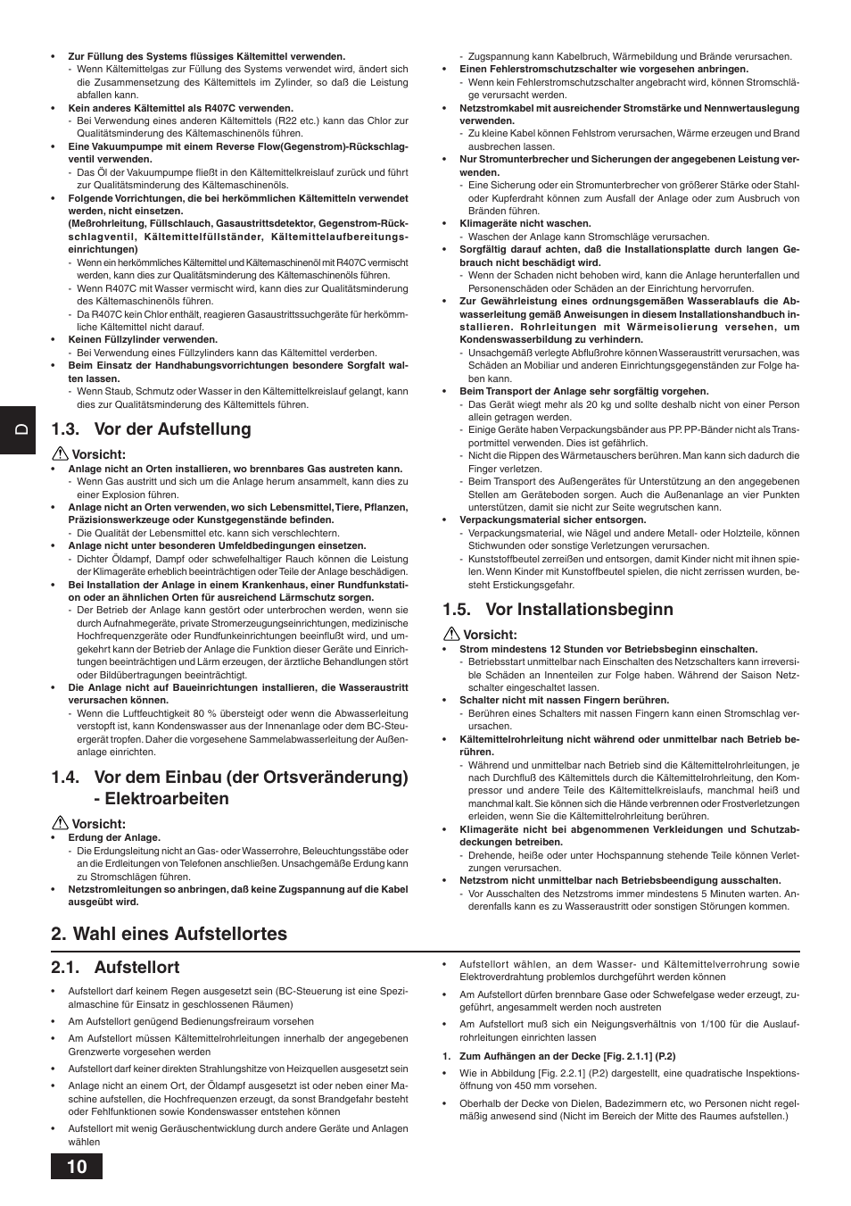 Wahl eines aufstellortes, Vor der aufstellung, Vor installationsbeginn | Aufstellort | MITSUBISHI ELECTRIC BC CONTROLLER CMB-P-V-F User Manual | Page 10 / 60