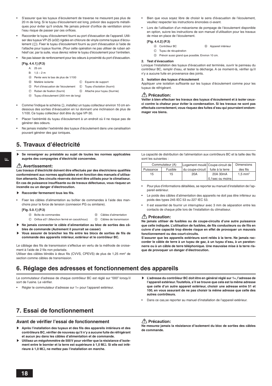 Travaux d’électricité, Essai de fonctionnement, Avant de vérifier l’essai de fonctionnement | MITSUBISHI ELECTRIC BC CONTROLLER CMB-P-V-F User Manual | Page 18 / 60