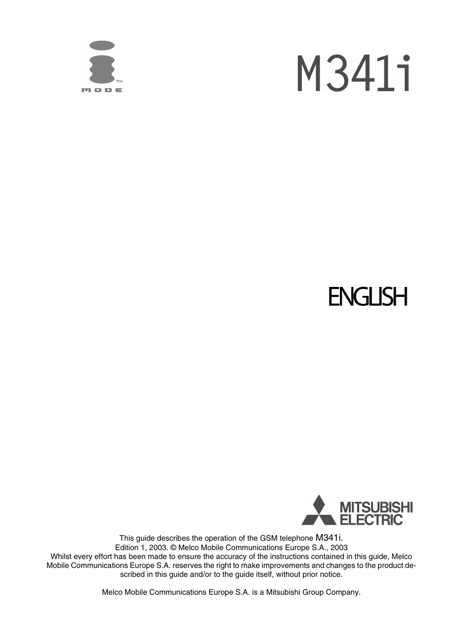 MITSUBISHI ELECTRIC M341i User Manual | 80 pages