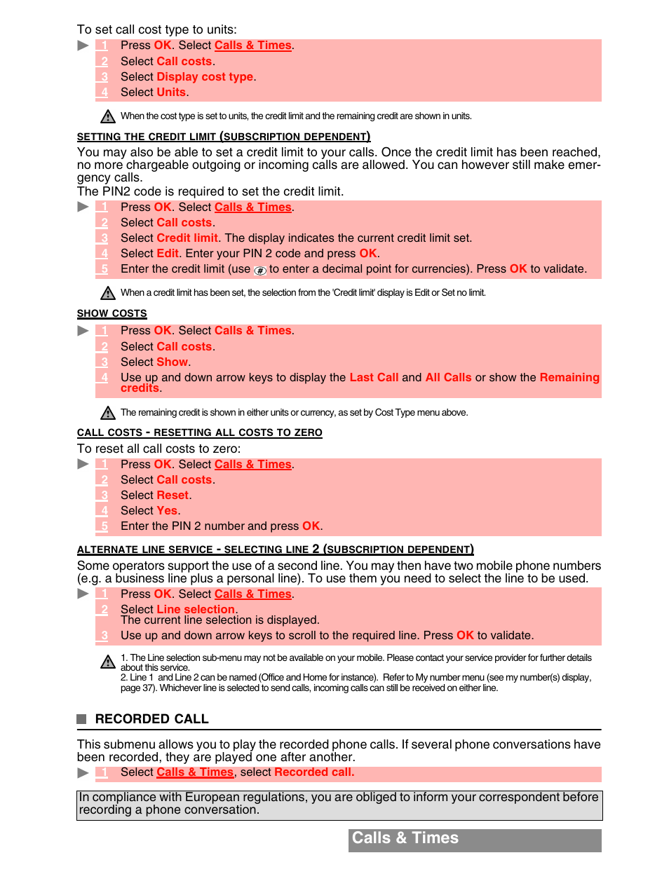 Calls & times | MITSUBISHI ELECTRIC M341i User Manual | Page 32 / 80